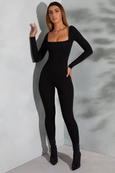 Square Neck Long Sleeve Jumpsuit
