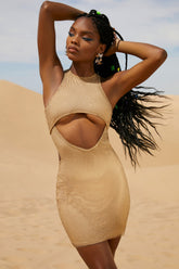 Rhinestone Mesh Cut Out Mini Dress