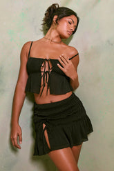 Shirred Crinkle Mini Skirt with Thigh Split