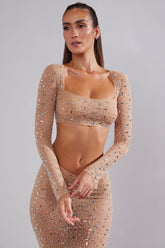 Sheer Embellished Square Neck Crop Top
