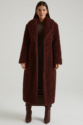 Long Shearling Coat with Oversized Collar