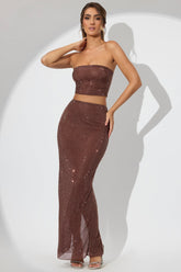 Embellished Mesh Maxi Skirt