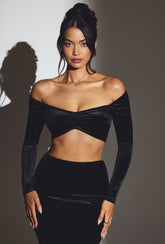 Velvet Off Shoulder Crop Top