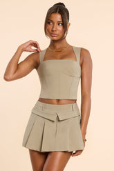Pleated Mini Skirt with Double Waistband