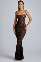 Sheer Lace Fishtail Evening Gown