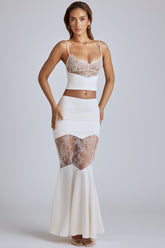 Lace Panel Fishtail Maxi Skirt