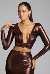 Plunge Neck Metallic Crop Top