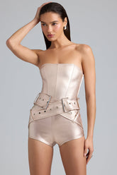 Metallic Denim Corset Playsuit