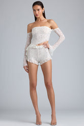 Ruffle Embellished Mesh Shorts