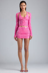 Ruched Sequin Mini Skirt