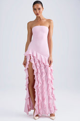 Ruffle Trim Strapless Gown