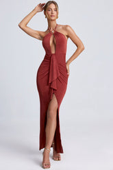 Hardware Detail Cut Out Halterneck Maxi Dress