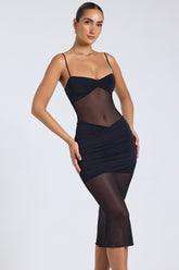 Sheer Panelled Draped Midi Dress