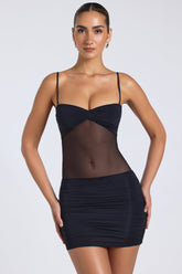 Sheer Panelled Ruched Mini Dress