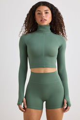 Turtleneck Crop Top with Thumbholes