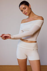 Fold Over Ruched Waist Mini Shorts