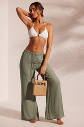Crinkle Textured Wide Leg Beach Trousers
