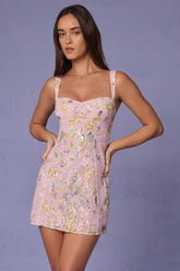 Floral Sequin Sheer Mini Dress