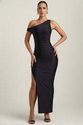 Ruched Asymmetric One Shoulder Maxi Dress