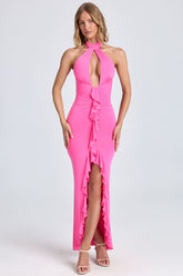 Ruffle Trim Halterneck Gown