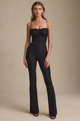 Lace Flared Jumpsuit with Bow Detail