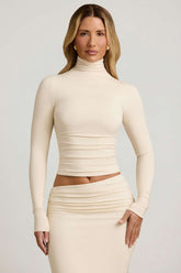 Backless Turtleneck Top with Ruched Waist