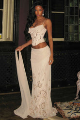 Embellished Draped Maxi Skirt