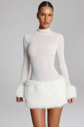 Faux Fur Trim Turtleneck Mini Dress