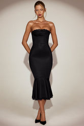Lace Trim Bandeau Evening Dress