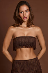 Fringed Bandeau Lace Up Crop Top