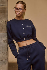 Cropped Navy Cardigan with Popper Details