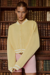 Soft Yellow Cropped Knit Cardigan