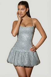 Silver Glitter Bubble Hem Mini Dress