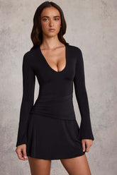 Ruched Waist Mini Dress with Flared Cuffs