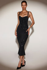 Embellished Mesh Peekaboo Fishtail Dress