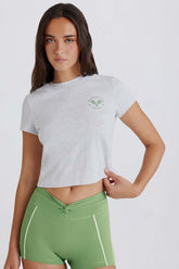 Cropped Graphic Tee Grey Marl