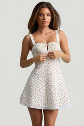 Ruched Lace Up Mini Dress