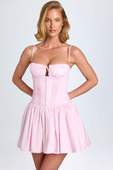 Pintucked Shirred Mini Dress