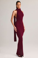 Scarf Detail Turtleneck Backless Maxi Dress