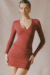 Draped Mini Dress with Long Sleeves