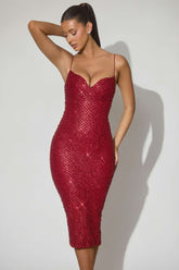 Embellished Sweetheart Midi Dress