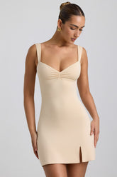 Slinky Ruched V Back Mini Dress