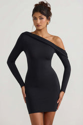 Asymmetric Off Shoulder Ruched Mini Dress