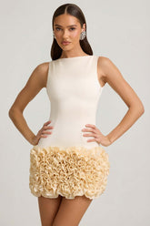 Floral Applique Open Back Mini Dress