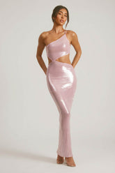Sequin One Shoulder Cut Out Maxi Dress