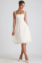 Pleated Midi Dress with Bow Detail