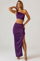 Ruched Asymmetric Waist Maxi Skirt