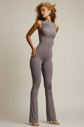 Asymmetric Ruched Jumpsuit with Flared Hem