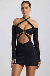 Off Shoulder Ruched Mini Dress with Cut Out Details