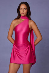 Asymmetric Scarf Detail Satin Mini Dress